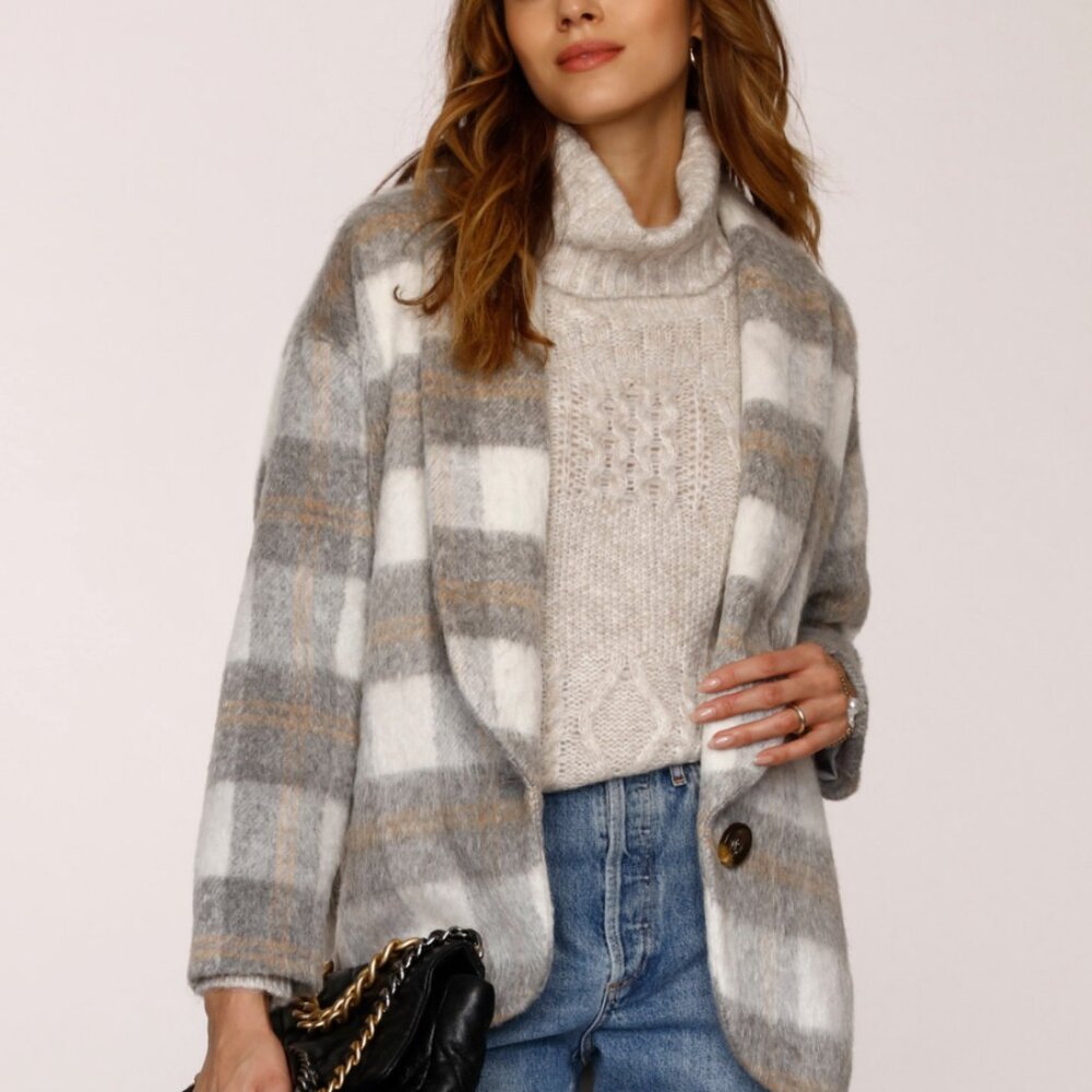 Heartloom Gray and White Plaid Teddy Jacket